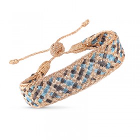 Bracelet MAXI BOX 2 Peach Blue Clay - fils d'or tressés - Maaÿaz
