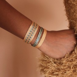 Bracelet MINI ARROW 2 Peach Eucalyptus - fils d'or tressés Bracelet MINI ARROW 2 Peach Eucalyptus - fils d'or tressés
