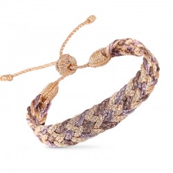 Bracelet DOUBLE U 2 Peach Parma Mocha - fils d'or tressés - Maaÿaz