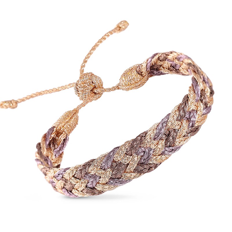 Bracelet DOUBLE U 2 Peach Parma Mocha - fils d'or tressés - Maaÿaz Bracelet DOUBLE U 2 Peach Parma Mocha - fils d'or tressés - Maaÿaz