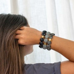 Bracelet élastiqué BOMBOM CAPI GRIS - Perles pastilles bombées gris noir Bracelet élastiqué BOMBOM CAPI GRIS - Perles pastilles bombées gris noir