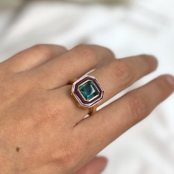 Bague art déco CABA Or - Email bordeaux & Quartz Indicolite TAILLE 54