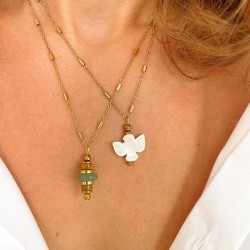 Collier LORETTE BIRDY chaîne dorée - Pendentif Nacre & Hématite doré