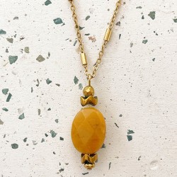 Collier LORETTE chaîne dorée - Pendentif Jade topaze & Hématite doré
