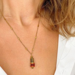 Collier LORETTE chaîne dorée - Pendentif Œil de Tigre, Coquillage & Hématite doré - Maison 91