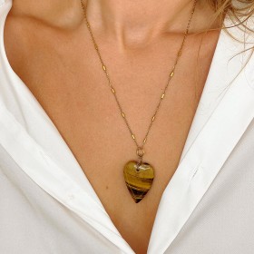 Collier SIXTINE chaîne dorée - Pendentif Œil de Tigre XXL - Maison 91