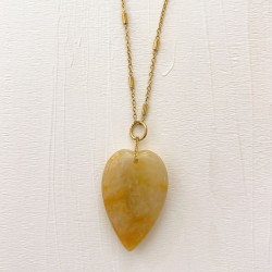 Collier SIXTINE chaîne dorée - Pendentif Coeur bombé Aventurine jaune