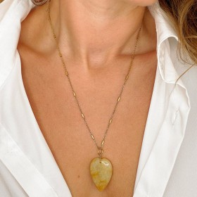 Collier SIXTINE chaîne dorée - Pendentif Aventurine jaune - Maison 91