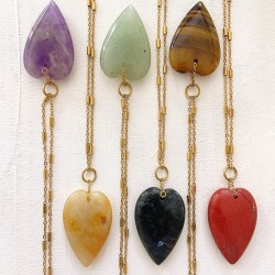 Collier SIXTINE chaîne dorée - Pendentif Coeur bombé Œil de Tigre XXL