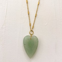 Collier SIXTINE chaîne dorée - Pendentif Coeur bombé Aventurine verte