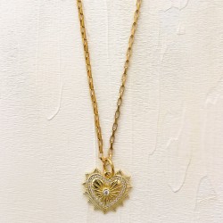 Collier TAMANE chaîne dorée - Pendentif Cœur sur Cœur & Zircons - Maison 91
