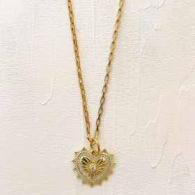 Collier TAMANE chaîne dorée - Pendentif Cœur sur Cœur & Zircons - Maison 91