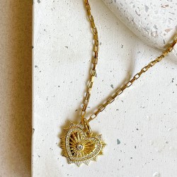 Collier TAMANE chaîne dorée - Pendentif Cœur sur Cœur & Zircons