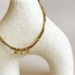 Collier TARAM - Hématites & Pendentifs Perles dorées