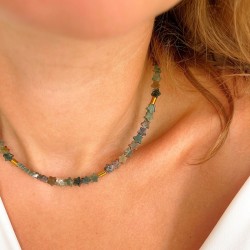 Collier TITO AGATES INDIENNES en étoiles & Hématites dorées