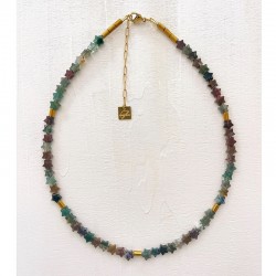 Collier TITO AGATES INDIENNES en étoiles & Hématites dorées