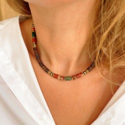 Collier TONY AGATE INDIENNE - Jaspes rouges & Hématites dorées - Maison 91