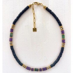 Collier TONY RUBIS ZOÏSITE -  Améthystes & Hématites dorées
