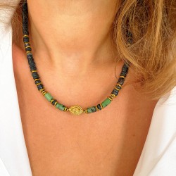 Collier TOSCANE RUBIS ZOÏSITE - Perle bohème & Hématites dorées - Maison 91