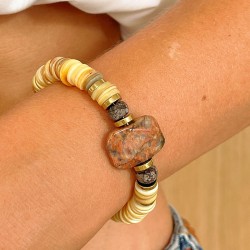 Bracelet TOINON BEURRE - Obsidienne ,Quartz & Hématites dorées