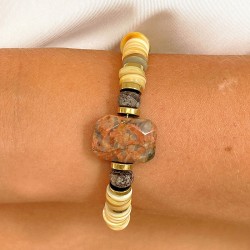 Bracelet TOINON BEURRE - Obsidienne ,Quartz &Hématites dorées - Maison 91