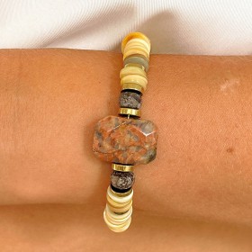 Bracelet TOINON BEURRE - Obsidienne ,Quartz &Hématites dorées - Maison 91