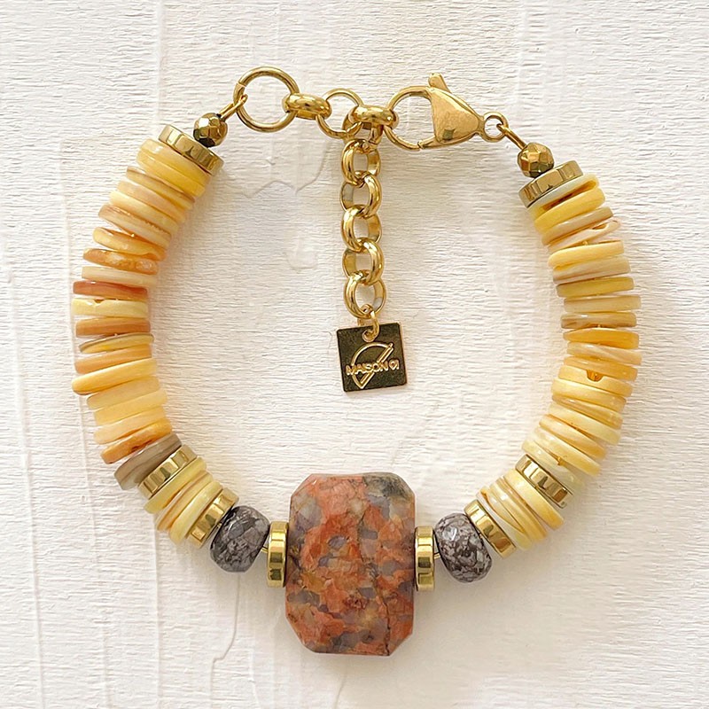 Bracelet TOINON BEURRE - Obsidienne ,Quartz & Hématites dorées