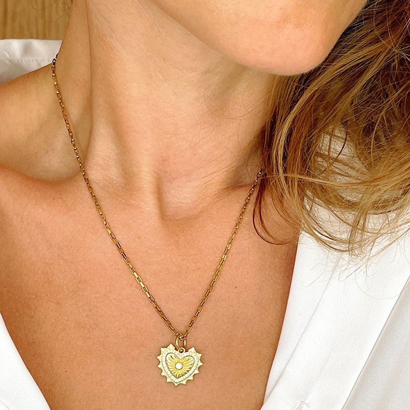 Collier TAMANE chaîne dorée - Pendentif Cœur sur Cœur & Zircons