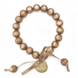 Bracelet élastiqué Perles Résine MARRON GLACE NACRE & ruban satin - 1cm - ZOE BONBON