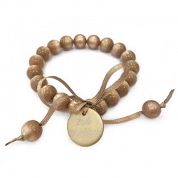 Bracelet élastiqué Perles Résine MARRON GLACE NACRE & ruban satin - 1cm