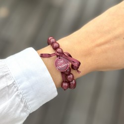 Bracelet élastiqué Perles Résine VIN NACRE & ruban satin - 1cm