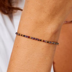 Bracelet élastique - Perles de verre Violet Kaki TAILLE S
