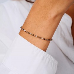 Bracelet élastique en argent - Perles Beige & Miyukis Léopard TAILLE M