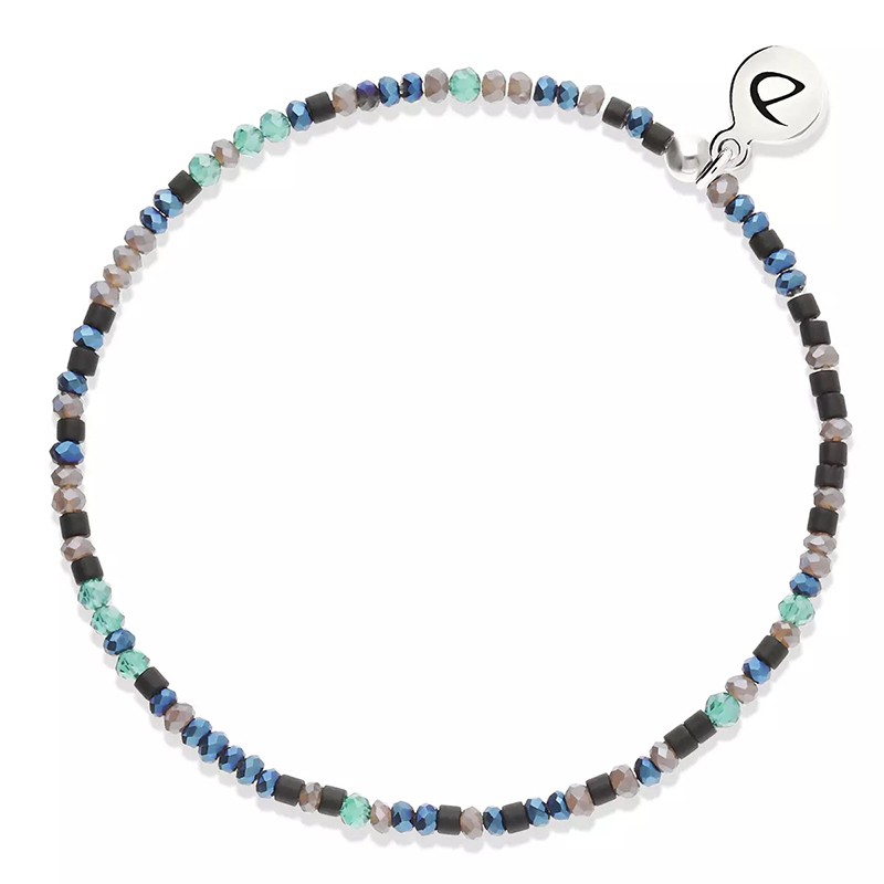 Bracelet élastique LE MIYUKI en argent - Noir Turquoise - DORIANE Bijoux