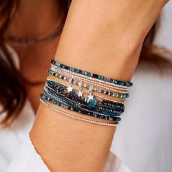 Bracelet élastique en argent - Gris, bleu & noir TAILLE S