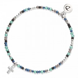 Bracelet élastique CROIX ZIRCON en Argent - Miyukis Noir Turquoise - DORIANE Bijoux