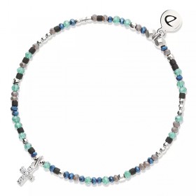 Bracelet élastique CROIX ZIRCON en Argent - Miyukis Noir Turquoise - DORIANE Bijoux