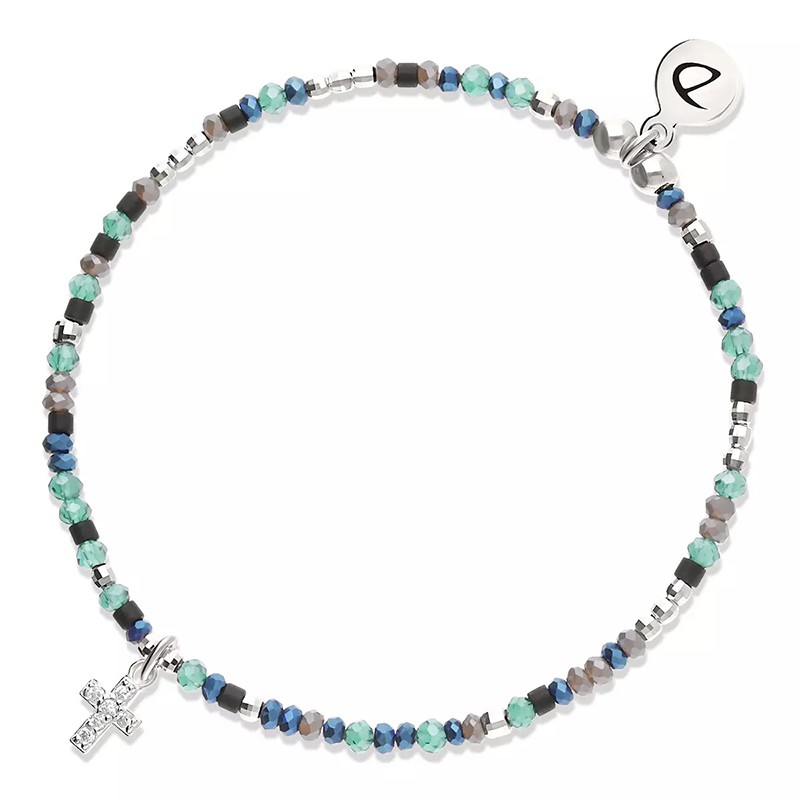 Bracelet élastique CROIX ZIRCON en Argent - Miyukis Noir Turquoise - DORIANE Bijoux