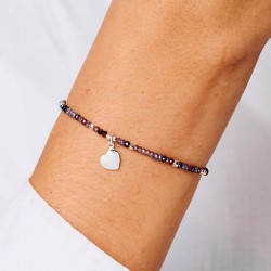 Bracelet élastique PETIT COEUR penché - Miyukis Violet Prune TAILLE M