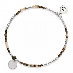 Bracelet élastique PASTILLE argent - Miyukis Beige Léopard & Perle marron - DORIANE Bijoux