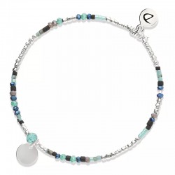 Bracelet élastique PASTILLE argent - Miyukis Noir Turquoise & Perle verte - DORIANE Bijoux