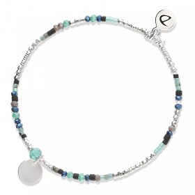 Bracelet élastique PASTILLE argent - Miyukis Noir Turquoise & Perle verte - DORIANE Bijoux