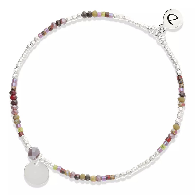 Bracelet élastique PASTILLE argent - Miyukis Violet Kaki & Perle violette - DORIANE Bijoux