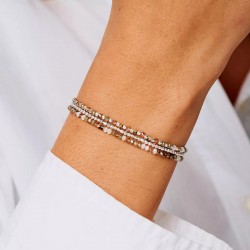 Bracelet élastique LE HEAVEN Trois tours en argent - Beige Léopard TAILLE M