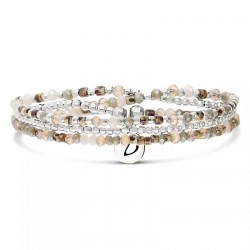 Bracelet élastique LE HEAVEN Trois tours en argent - Beige Léopard - DORIANE Bijoux