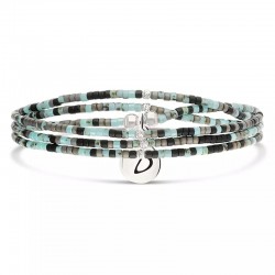 Bracelet élastique 3 tours LE MIYUKI en argent - Noir Turquoise - DORIANE Bijoux