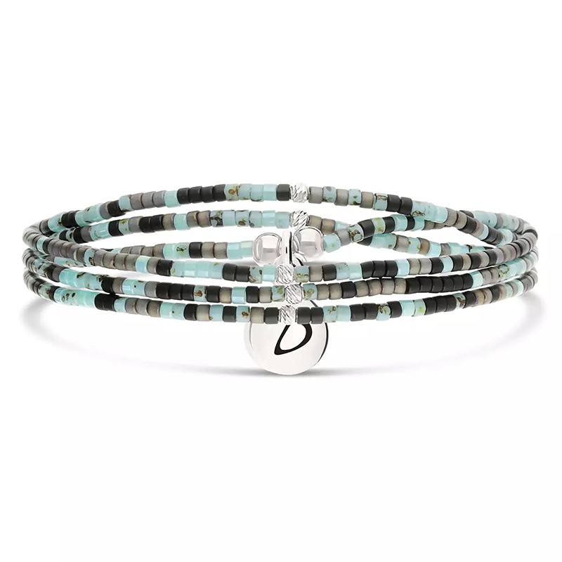 Bracelet élastique 3 tours LE MIYUKI en argent - Noir Turquoise - DORIANE Bijoux