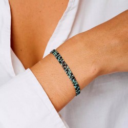 Bracelet élastique 3 tours en argent - Miyukis Noir Turquoise TAILLE M