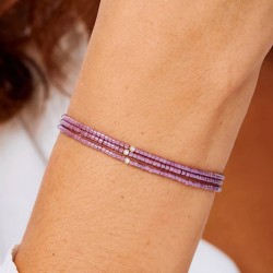 Bracelet élastique 3 tours en argent - Miyukis Violet TAILLE S