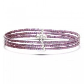 Bracelet élastique 3 tours LE MIYUKI en argent - Violet - DORIANE Bijoux
